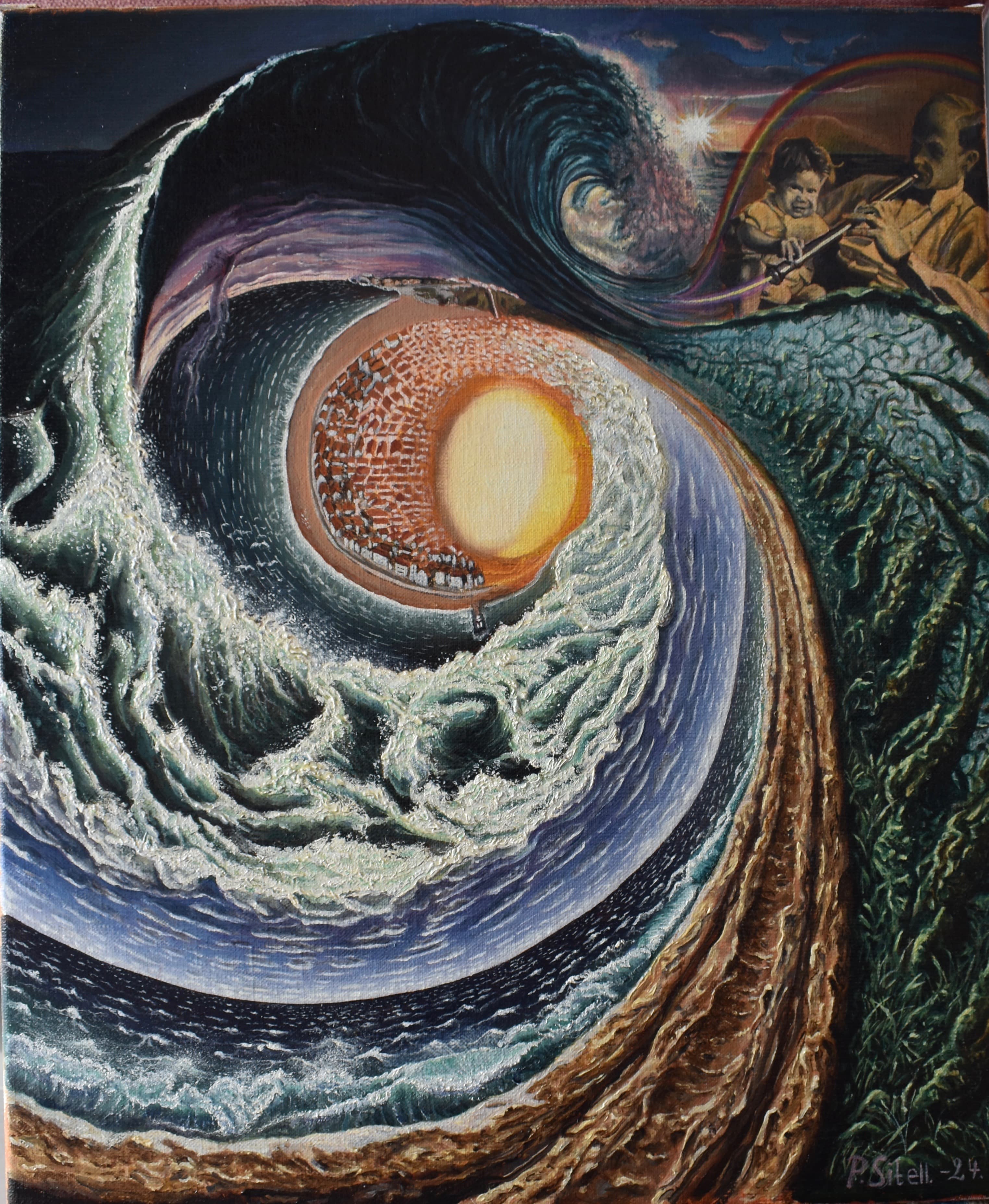 Painting - Boy picks the right tone - Ends up in Nazaré - Art and Poetry - Peter Sitell